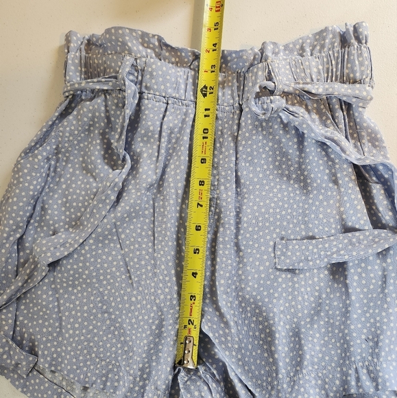 Sun Day Club Belt Blue Floral Shorts Paper Bag High Waist Pull On Pockets New - Picture 9 of 10